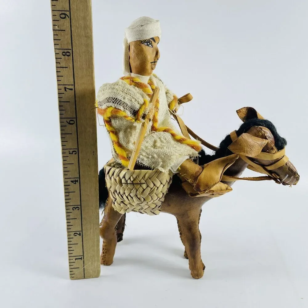 Vintage Handmade Rider Doll w Basket on Leather Horse Donkey 9